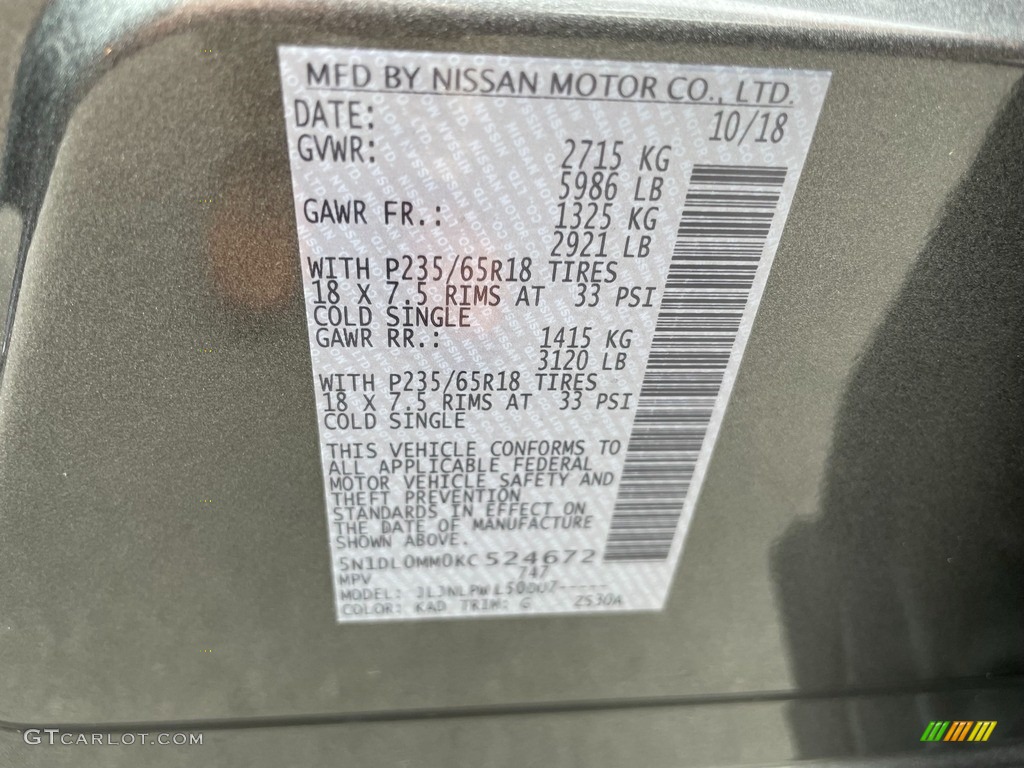 2019 Infiniti QX60 Pure AWD Color Code Photos