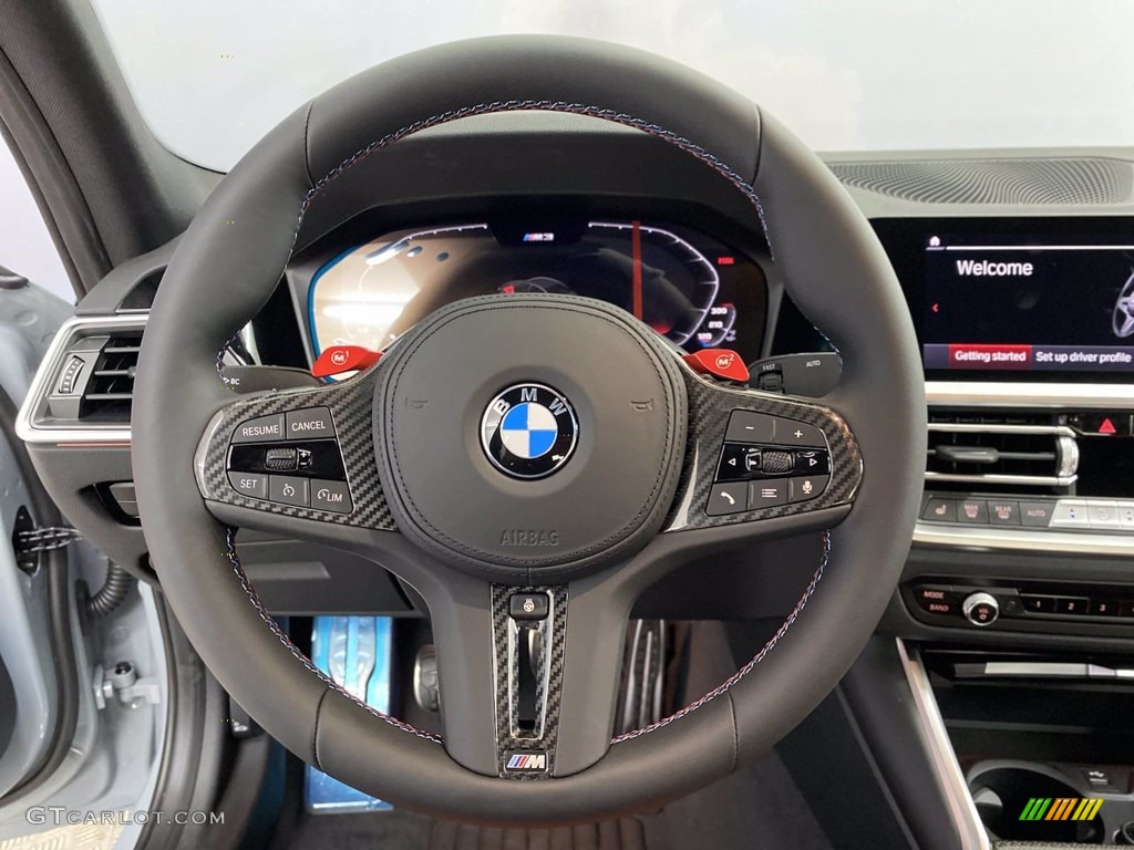 2022 BMW M3 Sedan Kyalami Orange/Black Steering Wheel Photo #142889104