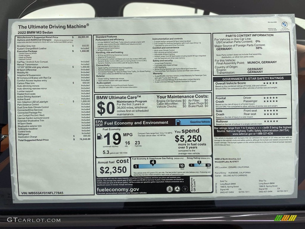 2022 BMW M3 Sedan Window Sticker Photo #142889350