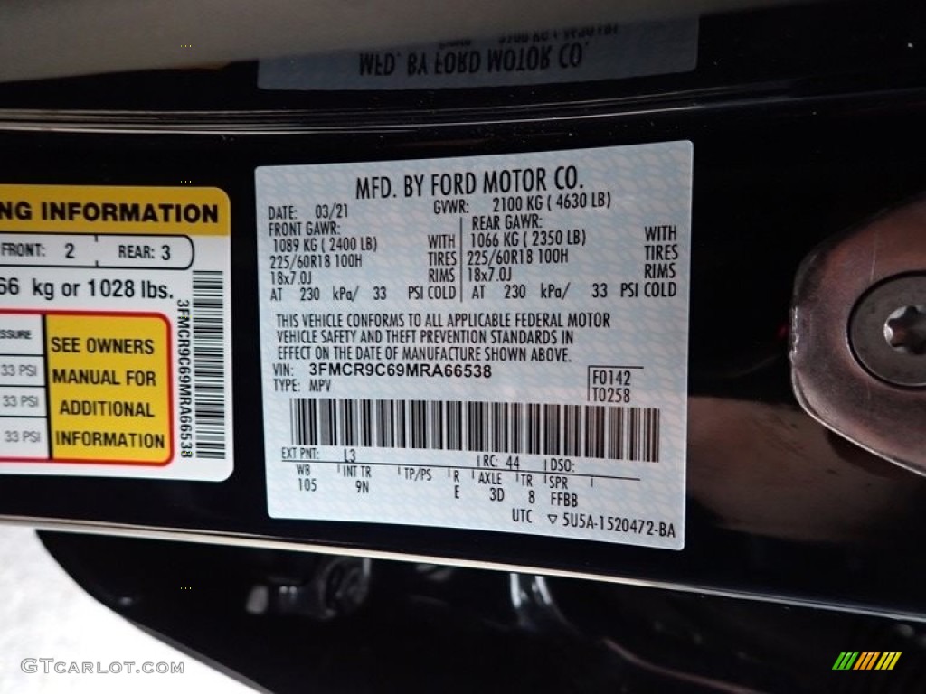2021 Bronco Sport Color Code L3 for Alto Blue Metallic Photo #142891327