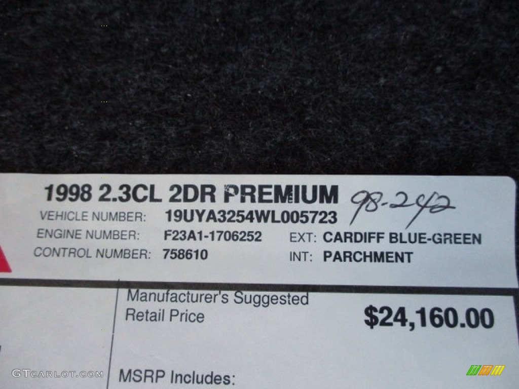 1998 Acura CL 2.3 Premium Window Sticker Photo #142897831