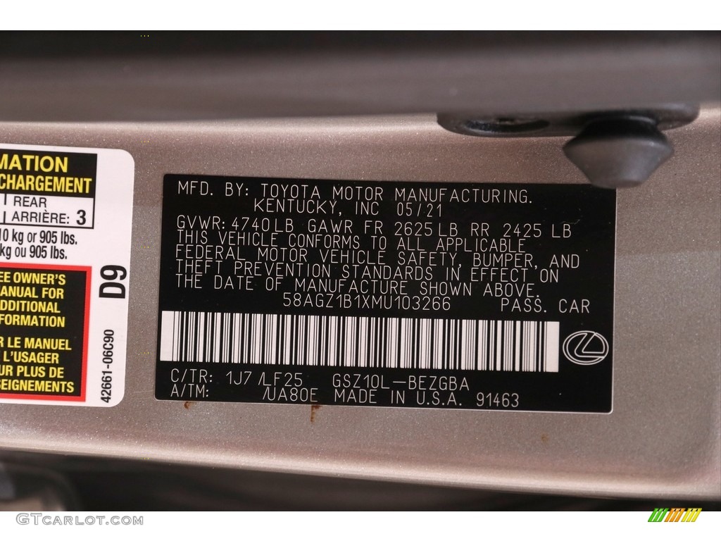2021 ES Color Code 1J7 for Atomic Silver Photo #142898344