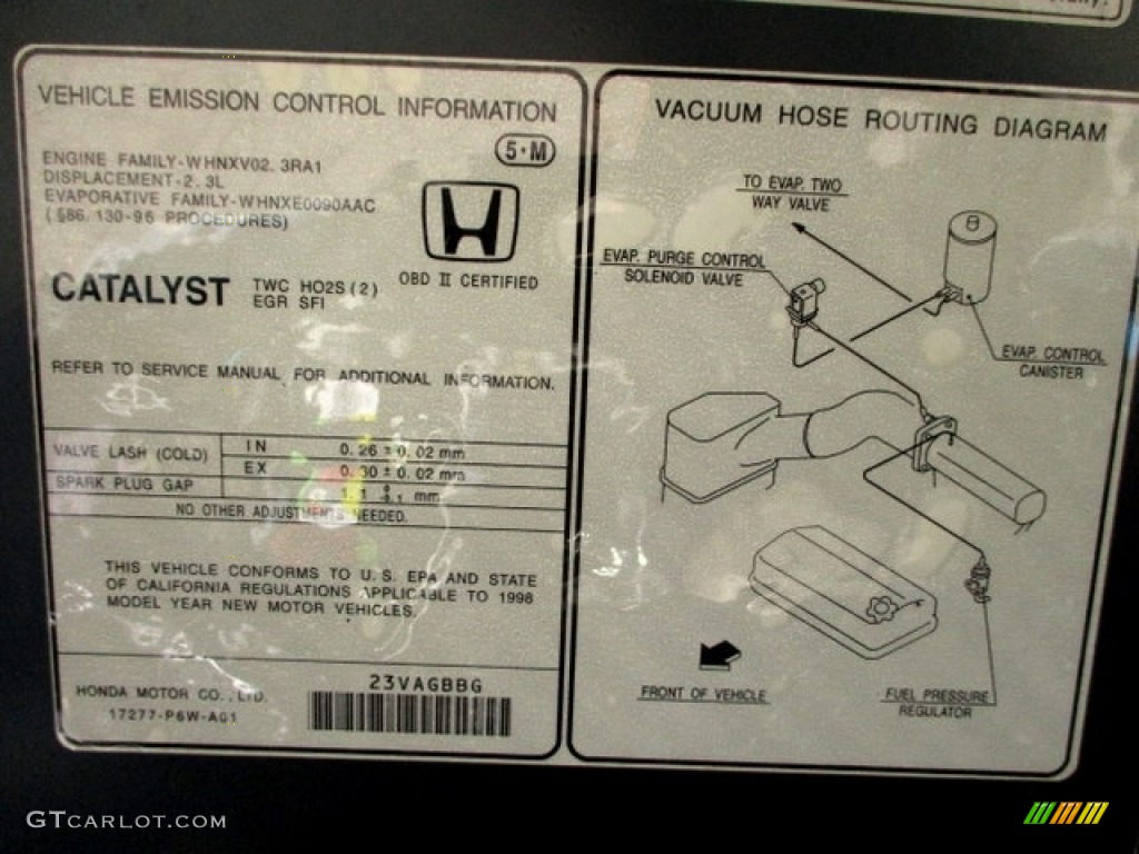 1998 Acura CL 2.3 Premium Info Tag Photo #142898974