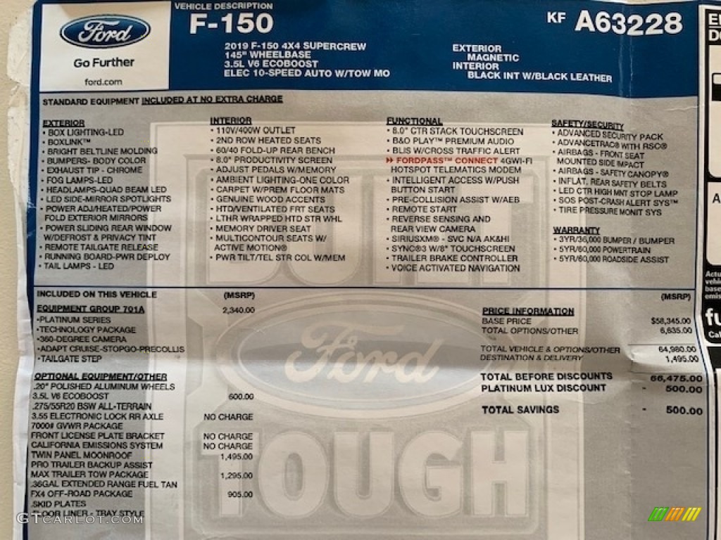 2019 Ford F150 Platinum SuperCrew 4x4 Window Sticker Photo #142900738