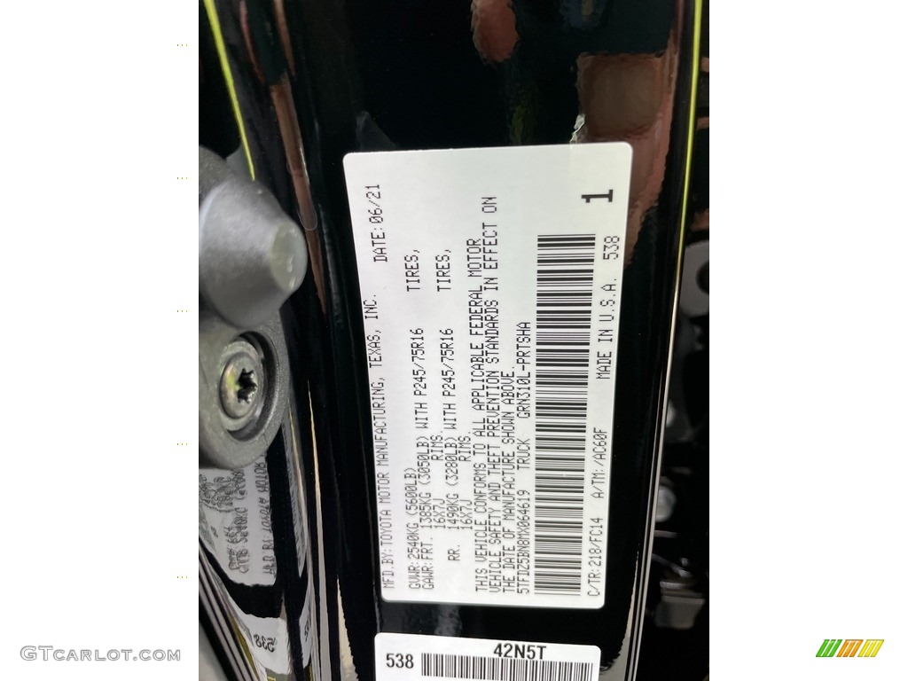 2021 Tacoma Color Code 218 for Midnight Black Metallic Photo #142902036