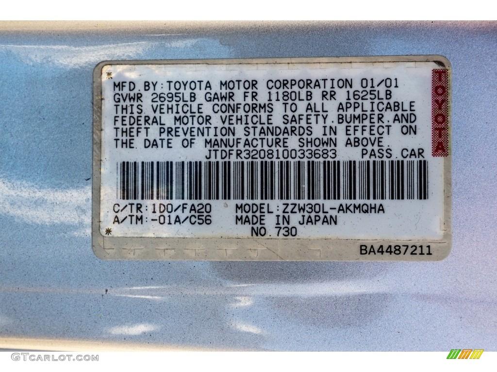 2001 MR2 Spyder Color Code 1D0 for Liquid Silver Metallic Photo #142912239