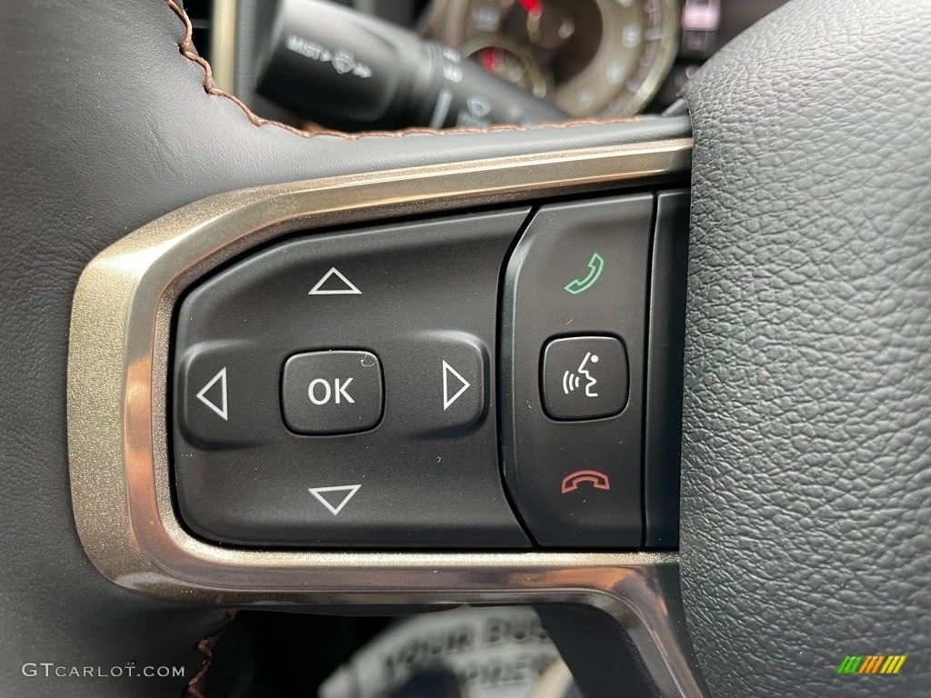 2021 Ram 1500 Long Horn Crew Cab 4x4 Black/New Saddle Steering Wheel Photo #142922620