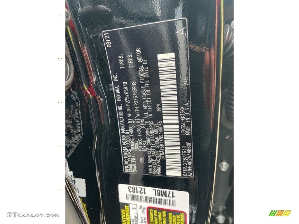 2022 Toyota Sequoia SR5 4WD Color Code Photos