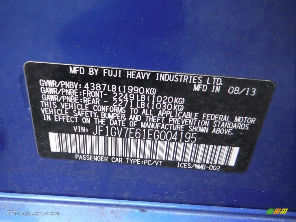 2014 Impreza WRX 4 Door - Plasma Blue Pearl / Carbon Black photo #28