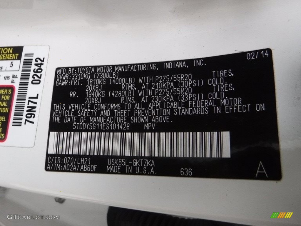 2014 Toyota Sequoia Platinum 4x4 Color Code Photos