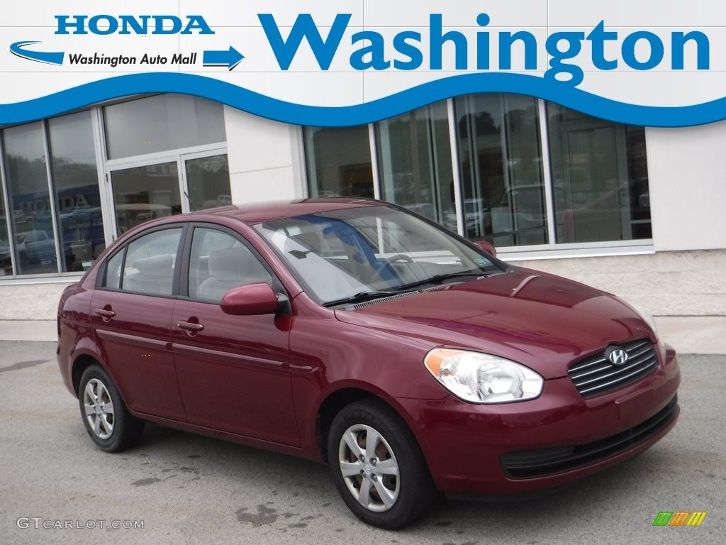 2008 Accent GLS Sedan - Wine Red / Gray photo #1