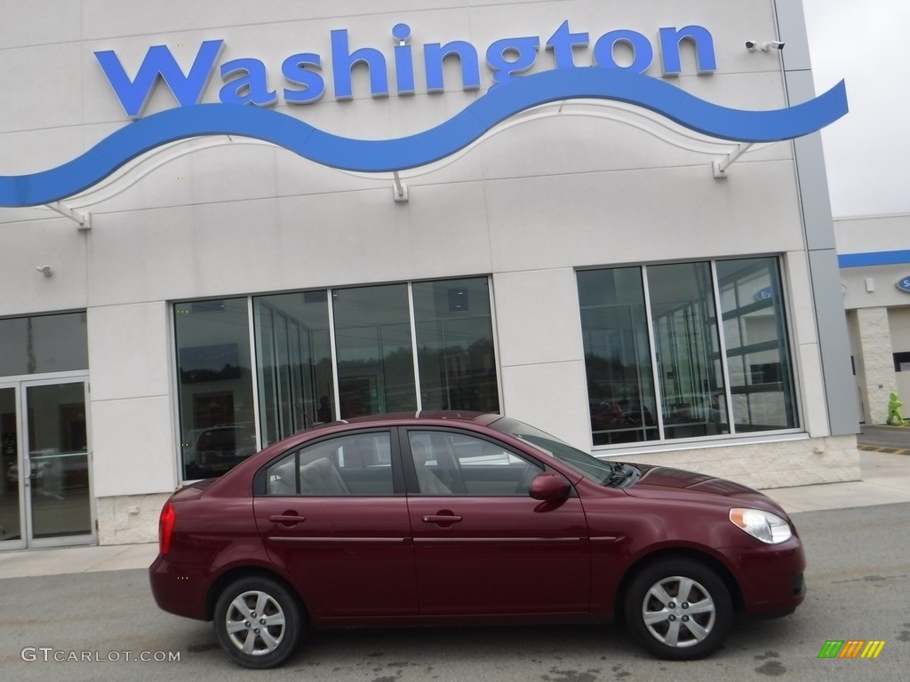 2008 Accent GLS Sedan - Wine Red / Gray photo #2