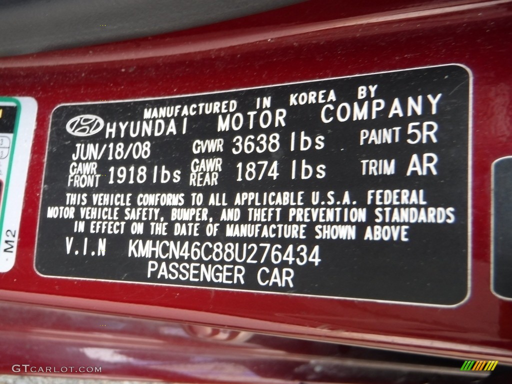 2008 Accent GLS Sedan - Wine Red / Gray photo #24