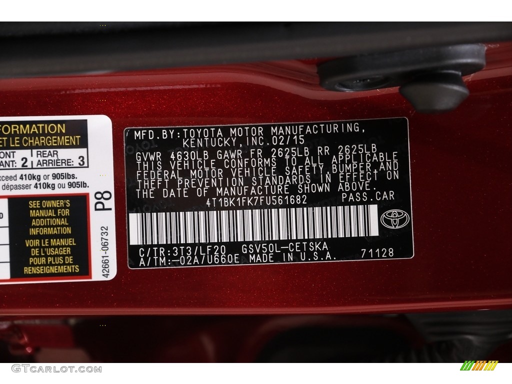 2015 Toyota Camry XLE V6 Color Code Photos