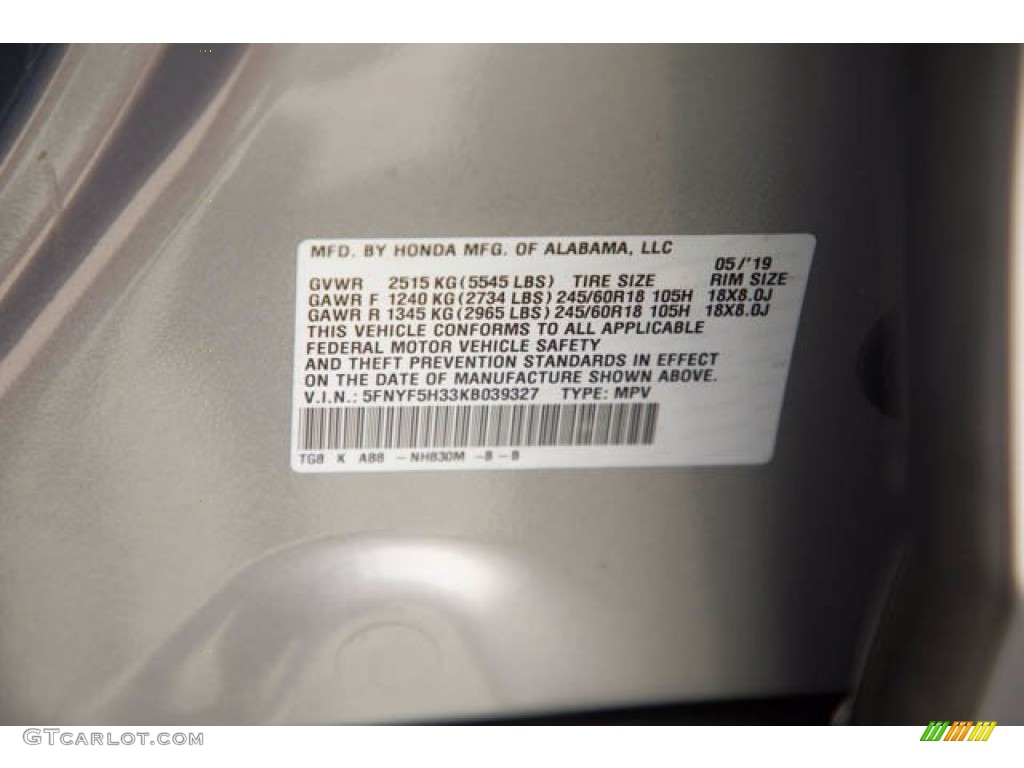 2019 Pilot EX - Lunar Silver Metallic / Gray photo #40