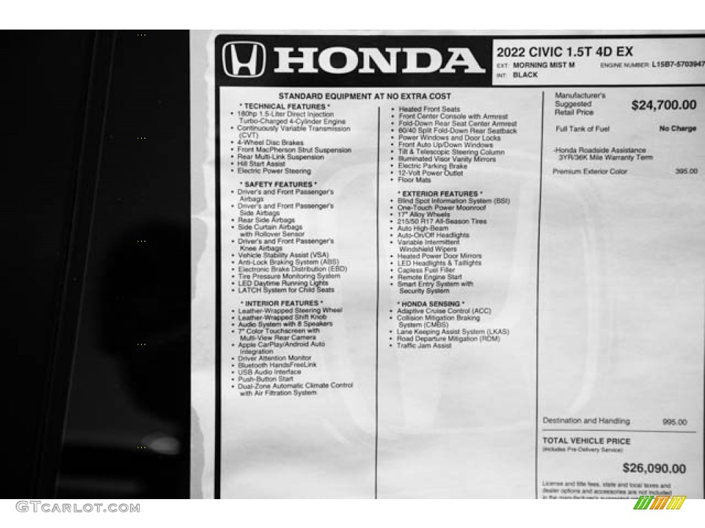 2022 Honda Civic EX Sedan Window Sticker Photo #143008004