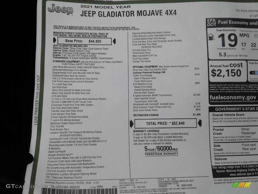 2021 Gladiator Mojave 4x4 - Sting-Gray / Black photo #26