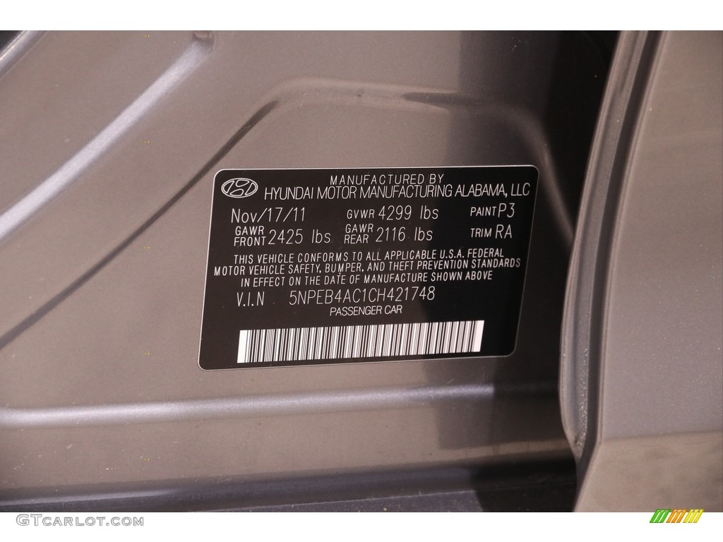 2012 Sonata GLS - Harbor Gray Metallic / Gray photo #18