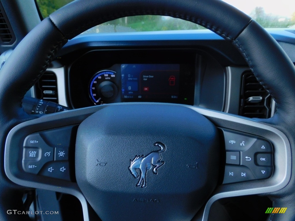 2021 Ford Bronco Big Bend 4x4 2-Door Space Gray/Navy Pier Steering Wheel Photo #143037408