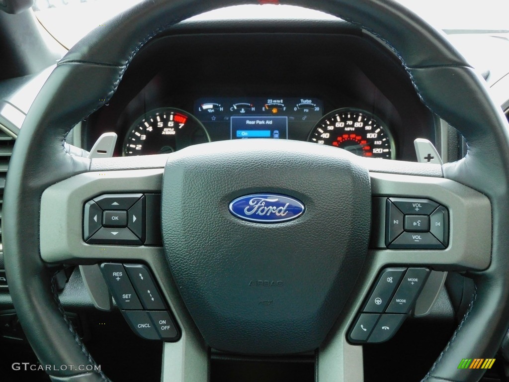 2019 Ford F150 SVT Raptor SuperCrew 4x4 Raptor Black/Unique Blue Accent Steering Wheel Photo #143039208