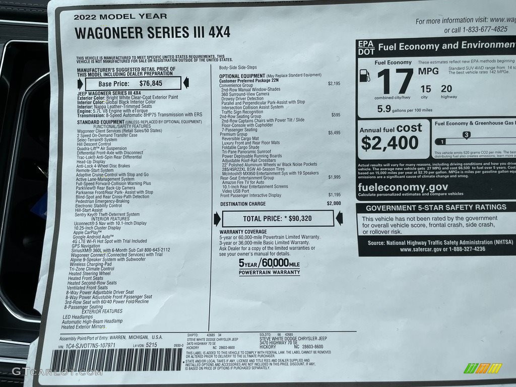 2022 Jeep Wagoneer Series III 4x4 Window Sticker Photo #143069415