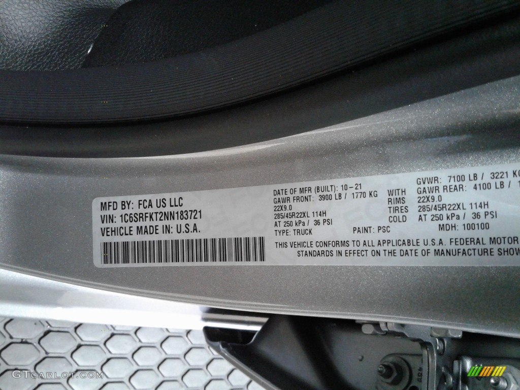 2022 1500 Color Code PSC for Billet Silver Metallic Photo #143075960