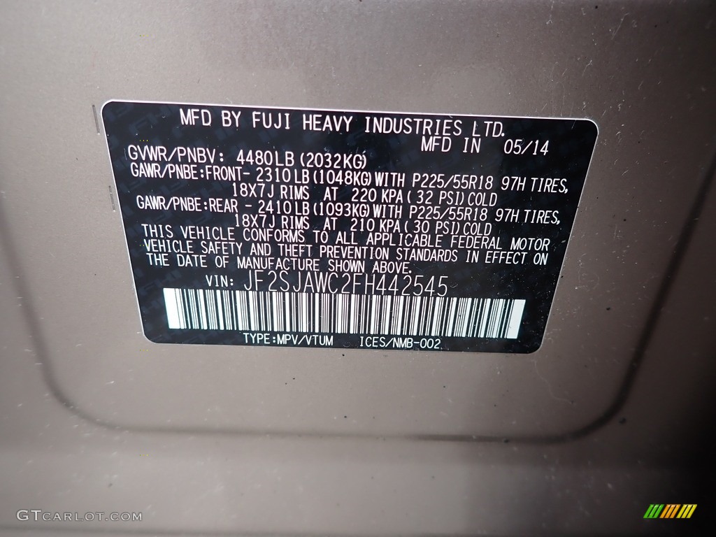 2015 Forester 2.5i Touring - Burnished Bronze Metallic / Black photo #14