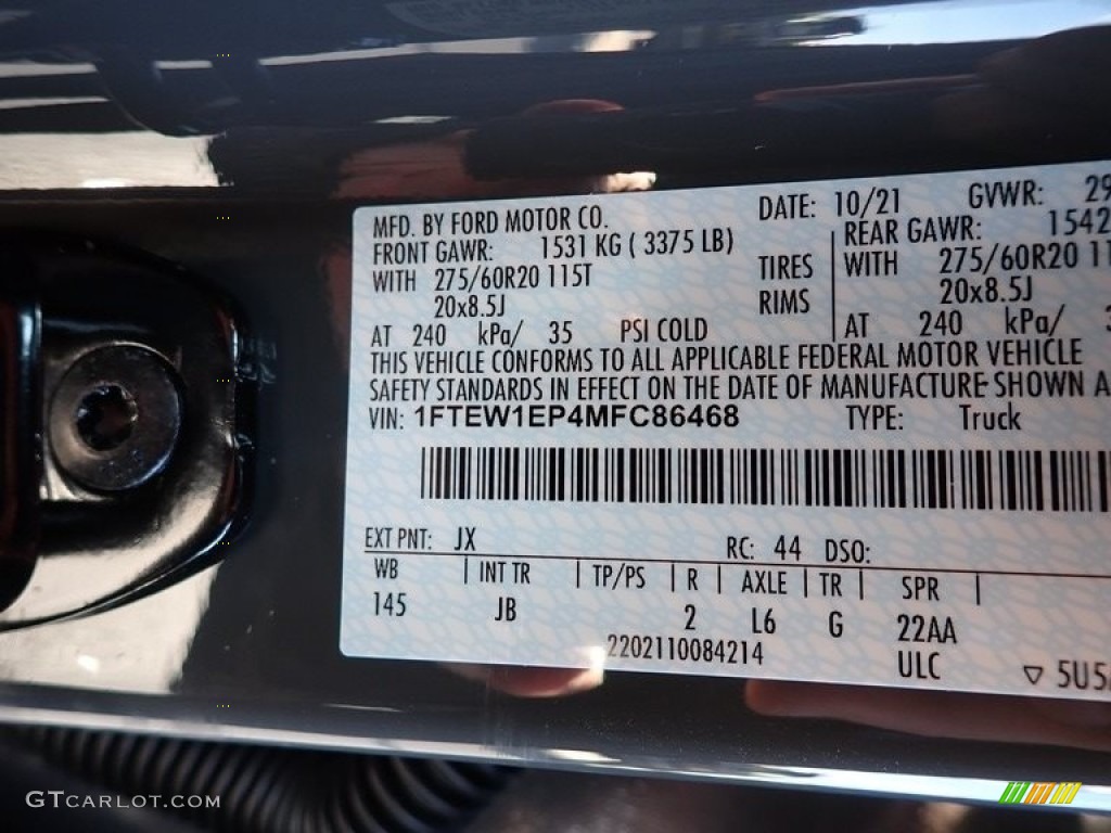 2021 F150 Color Code JX for Lead Foot Photo #143098555