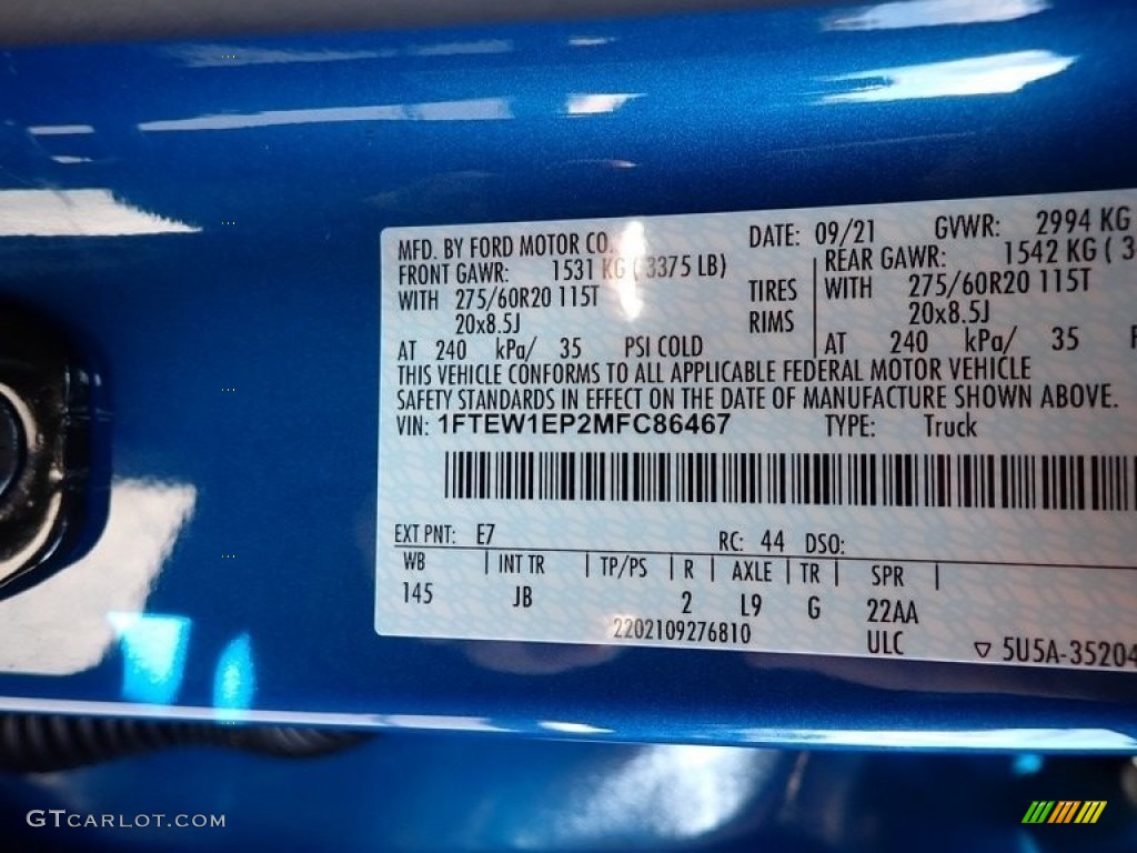 2021 Ford F150 STX SuperCrew 4x4 Color Code Photos