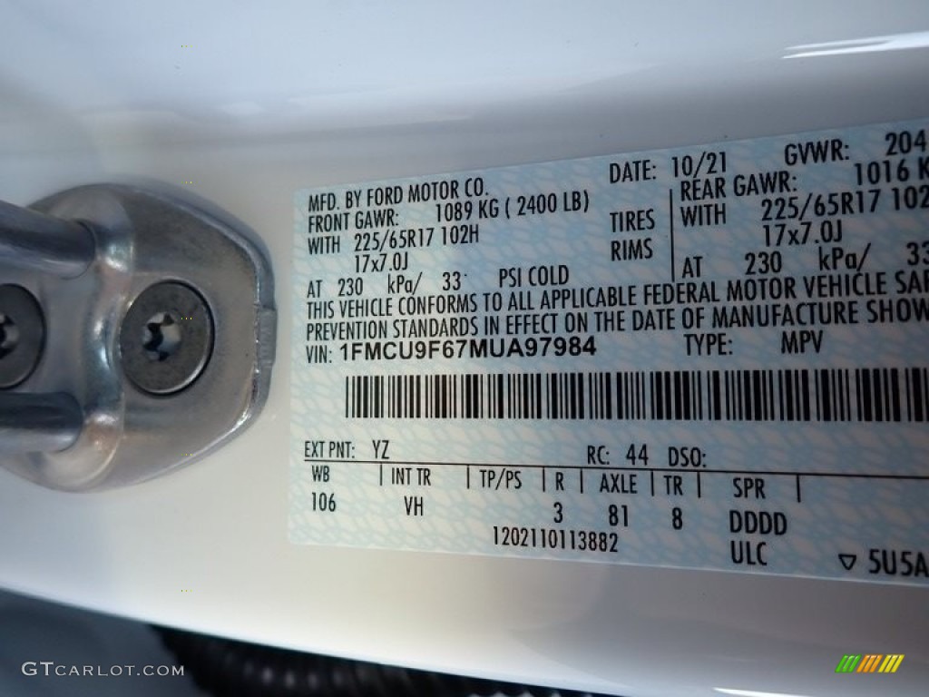 2021 Ford Escape S 4WD Color Code Photos