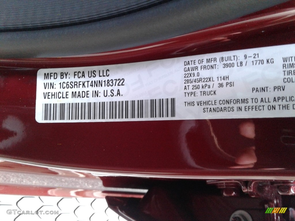 2022 1500 Color Code PRV for Delmonico Red Pearl Photo #143105642