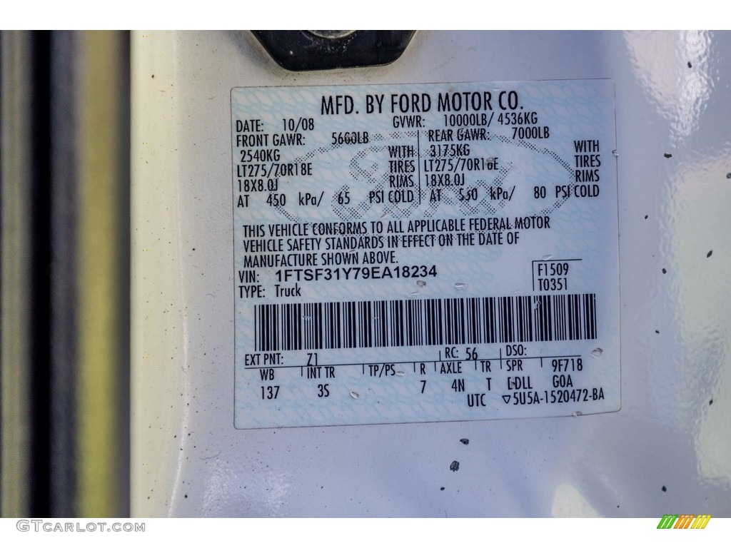 2009 F350 Super Duty Color Code Z1 for Oxford White Photo #143106461