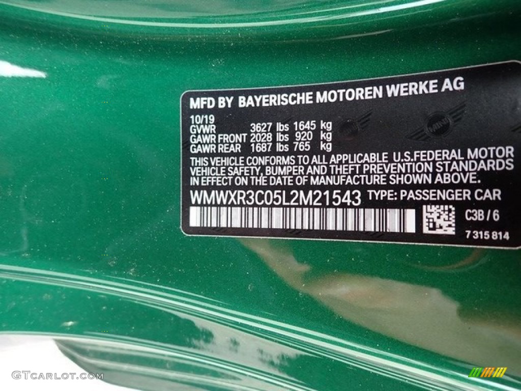 2020 Hardtop Cooper S 2 Door - British Racing Green IV Metallic / Satellite Gray photo #15