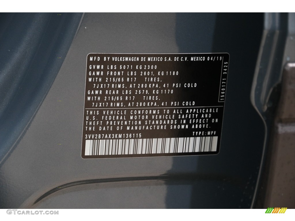 2019 Tiguan SE 4MOTION - Stone Blue Metallic / Titan Black photo #20