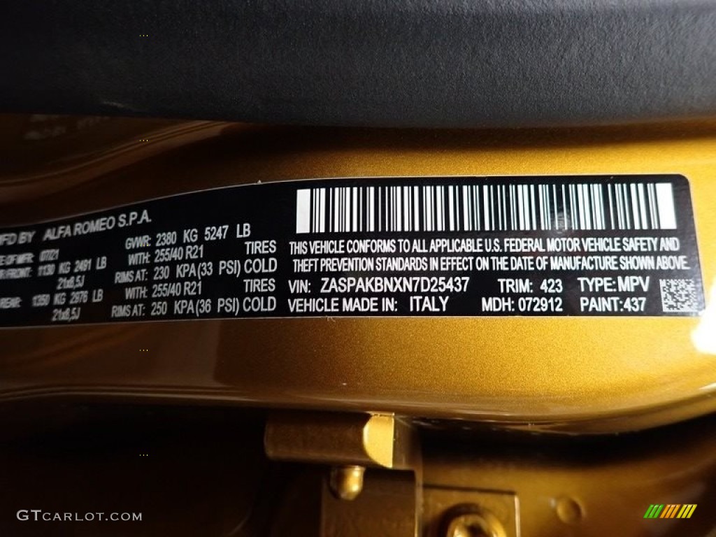 2022 Stelvio Color Code 437 for Ocra GT Tri-Coat Photo #143113333
