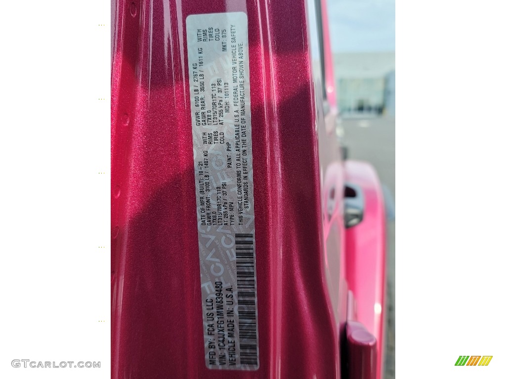 2021 Wrangler Unlimited Color Code PHP for Limited Edition Tuscadero Pearl Photo #143114746