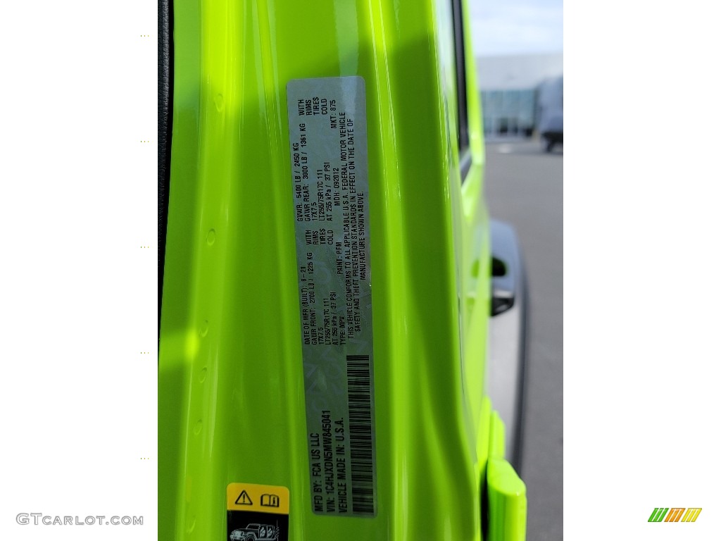 2021 Wrangler Unlimited Color Code PFM for Limited Edition Gecko Photo #143115070