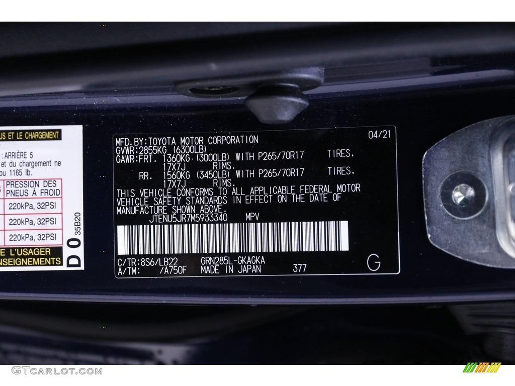 2021 4Runner Color Code 8S6 for Nautical Blue Metallic Photo #143131437
