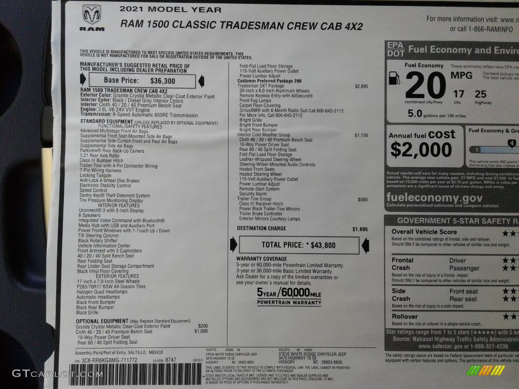 2021 Ram 1500 Classic Crew Cab Window Sticker Photos