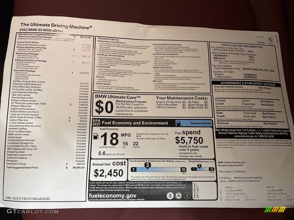 2022 BMW X6 M50i Window Sticker Photo #143134500