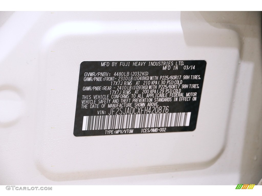 2015 Forester 2.5i Premium - Satin White Pearl / Gray photo #21