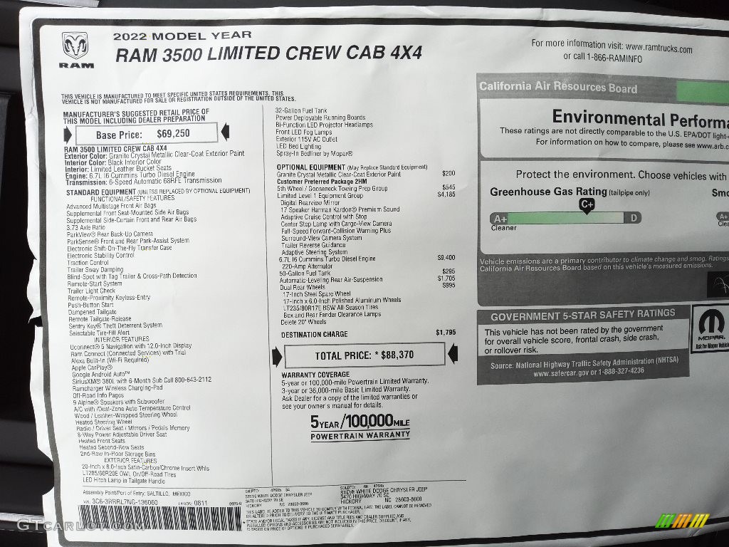 2022 Ram 3500 Limited Crew Cab 4x4 Window Sticker Photo #143150904