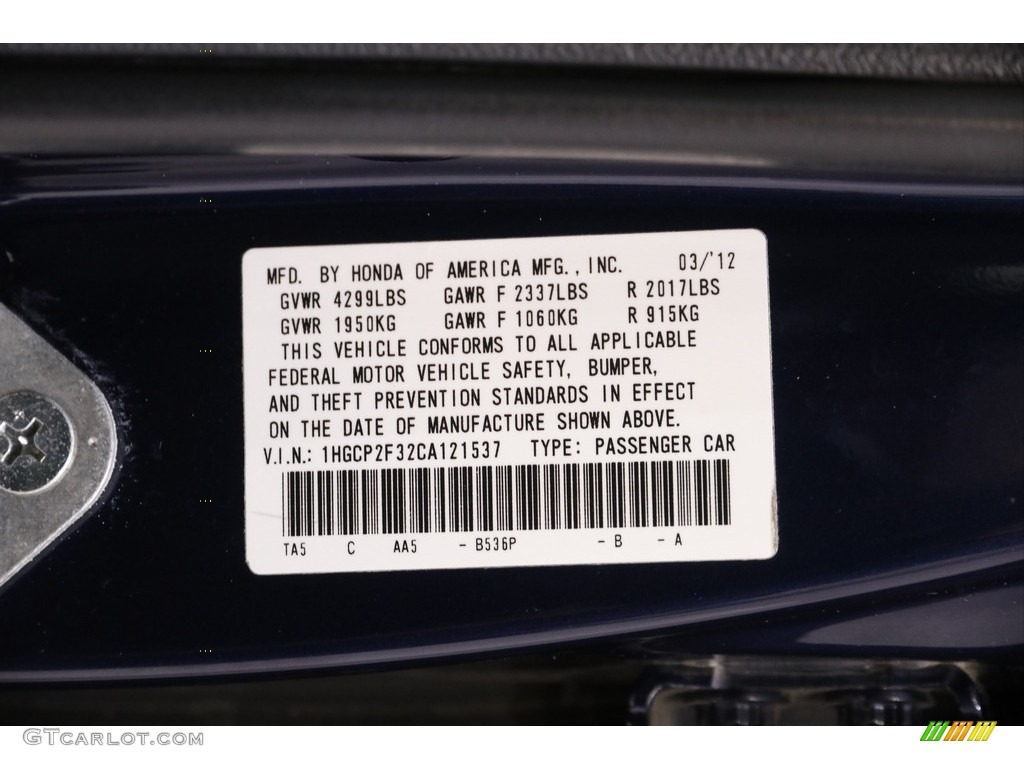 2012 Accord LX Sedan - Royal Blue Pearl / Gray photo #18