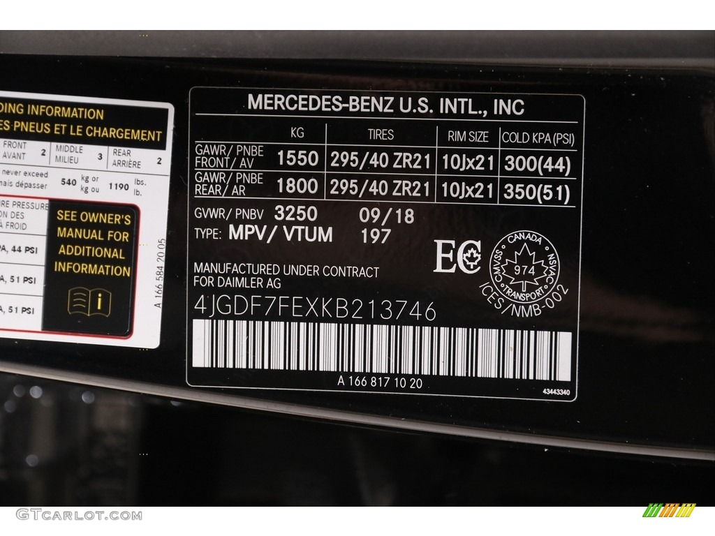 2019 GLS Color Code 197 for Obsidian Black Metallic Photo #143157597