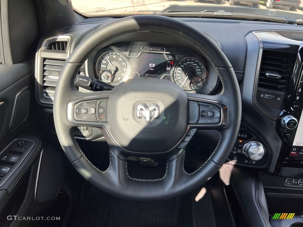 2022 Ram 1500 Rebel Crew Cab 4x4 Black Steering Wheel Photo #143171296