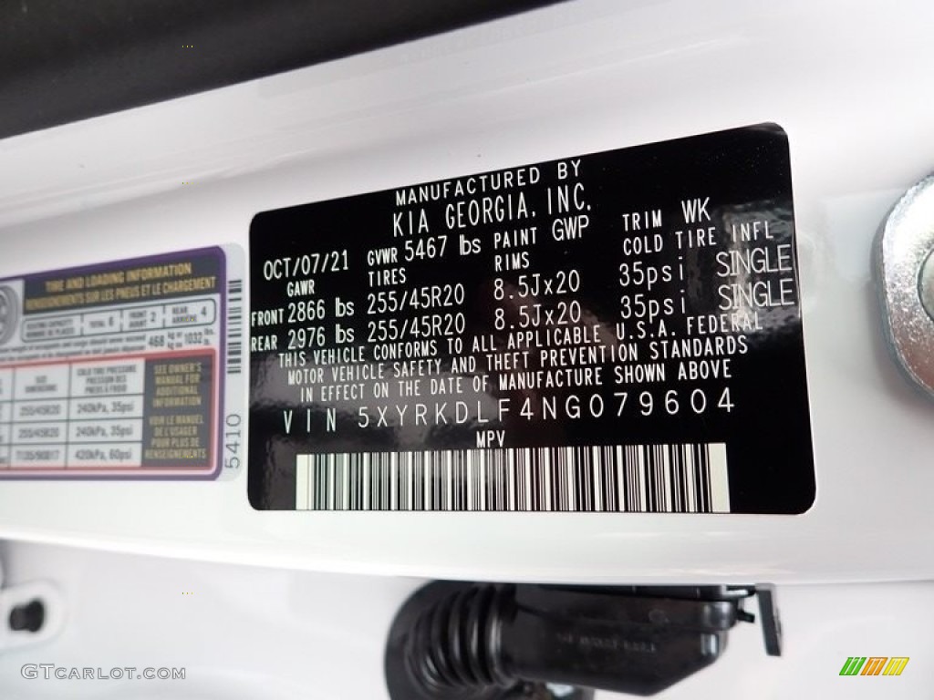 2022 Sorento Color Code GWP for Glacial White Pearl Photo #143173624