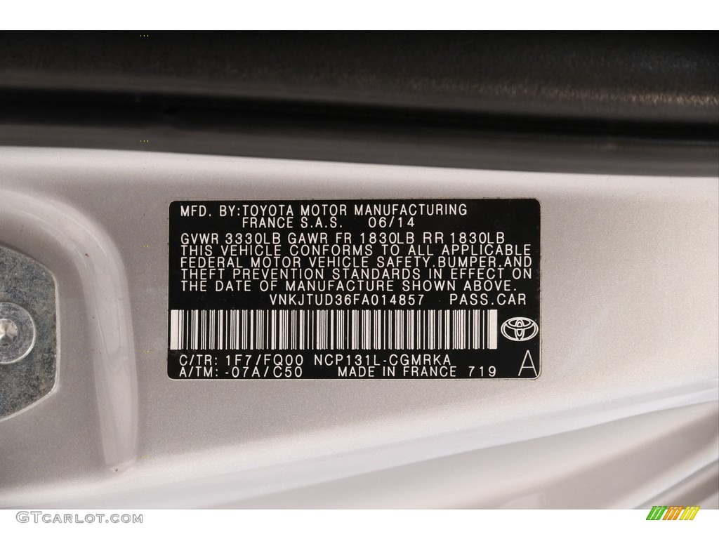 2015 Toyota Yaris 3-Door L Color Code Photos