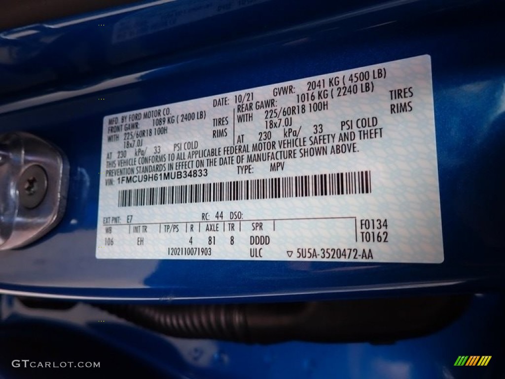 2021 Ford Escape SEL 4WD Color Code Photos