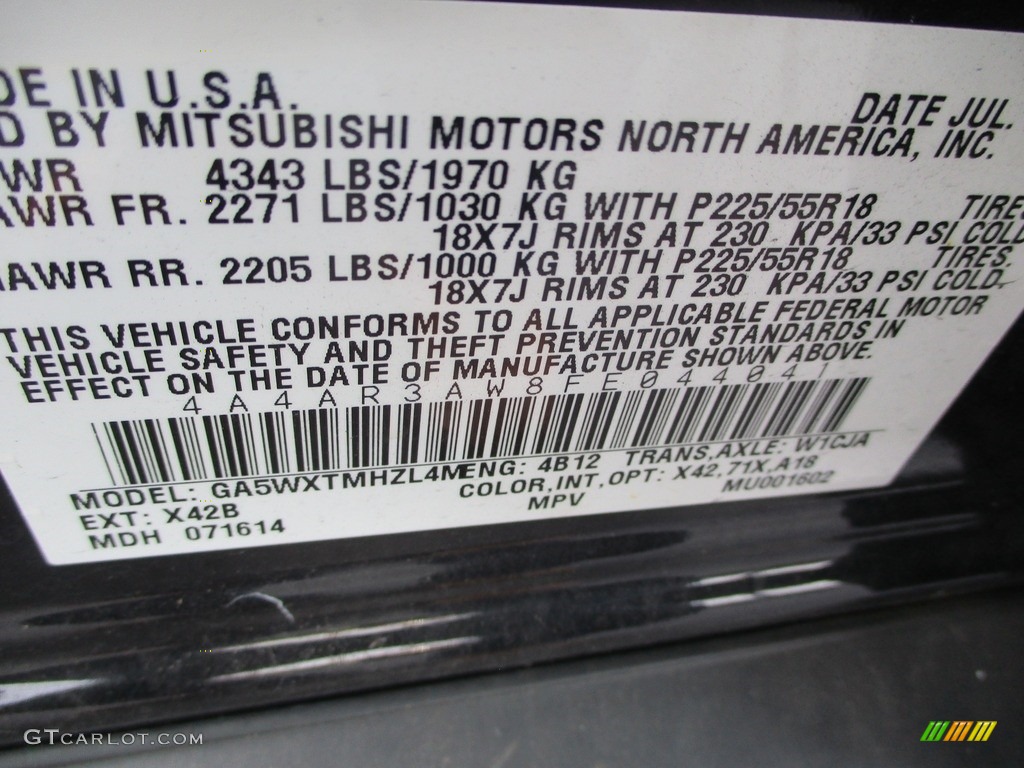 2015 Outlander Sport Color Code X42 for Labrador Black Photo #143180467