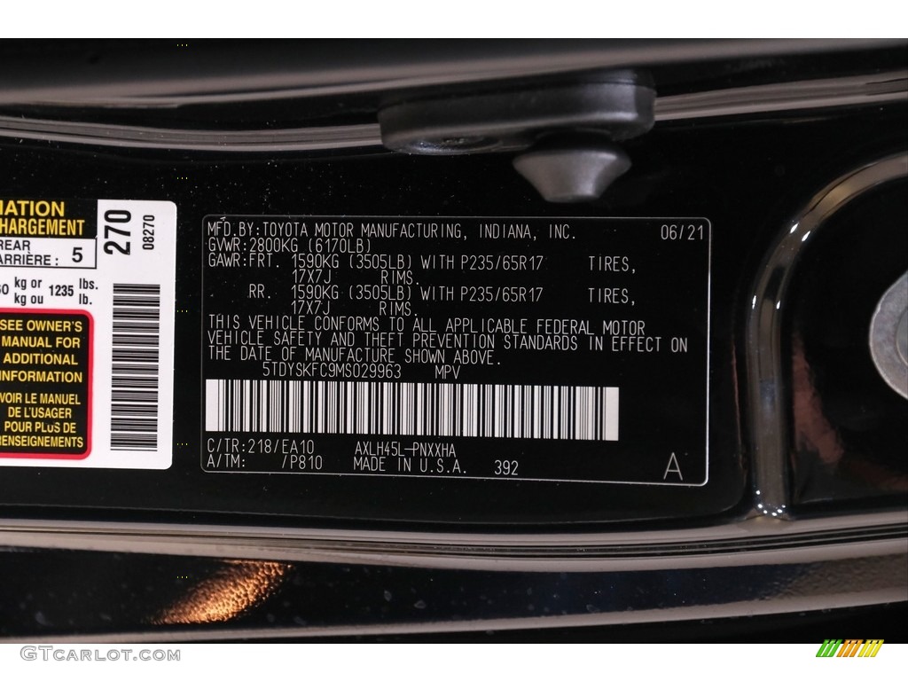 2021 Toyota Sienna XLE AWD Hybrid Color Code Photos